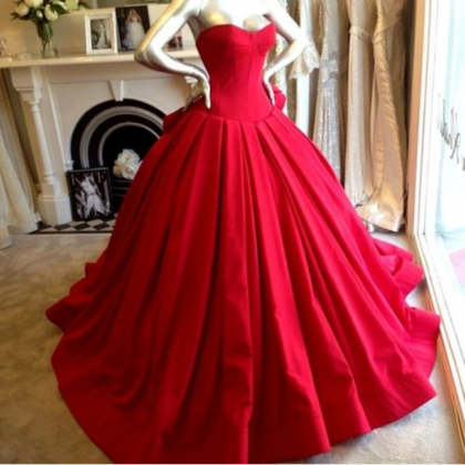 Red Strapless Ball Gown Prom Dress,evening..