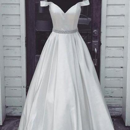 Charming White Off Shoulder Long Prom Dress,..
