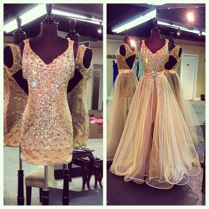 Prom Dress,modest Prom Dress,crystal Beaded V Neck..