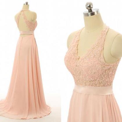 Blush Pink Halter Prom Dress, Backless Charming..