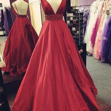 Backless Red Prom Dress, A-line Long Formal Dress,..