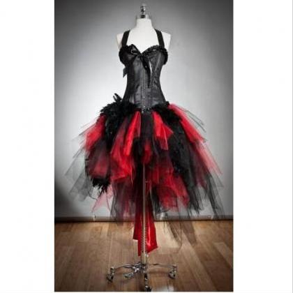 Gothic Red And Black Corset Prom Dresses Custom..