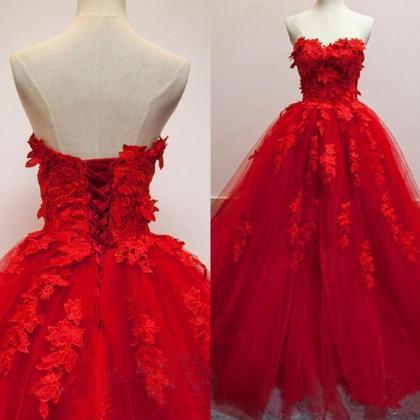 Red 3d Applique Ball Gown Quinceanera Dresses 2018..