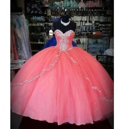 Vintage Coral Quinceanera Dresses Puffy Skirt Prom..