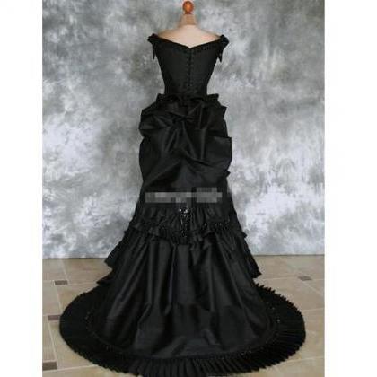 Black Gothic Wedding Dresses Off Shoulder Ruffles..