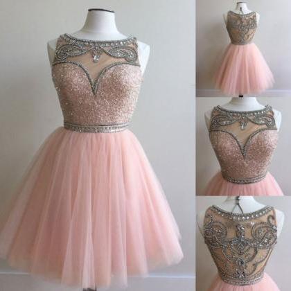 Pink Short Prom Dress, Sequin Pink Homecoming..