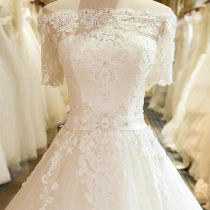 2018 Off The Shoulder Lace Applique Wedding Dress..