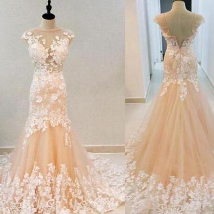 Real Picture Champagne Wedding Dresses Mermaid..