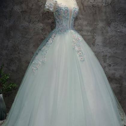 Light Blue Tulle Long Prom Dress, Blue Tulle..