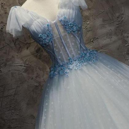 Light Blue Tulle Long Prom Dress, Blue Tulle..