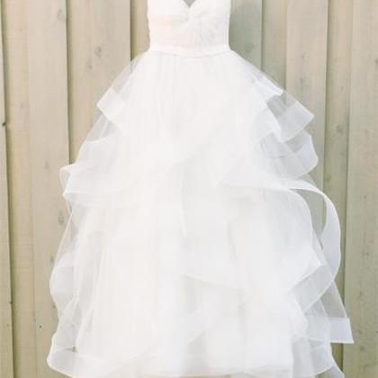 Simple Strapless White Tulle Long Princess Beach..