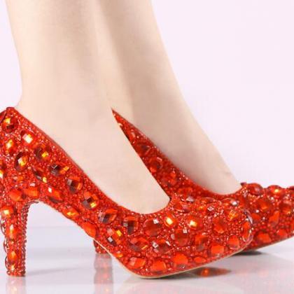 Red Women Shoes, Ladies Luxury Crystal Diamond..