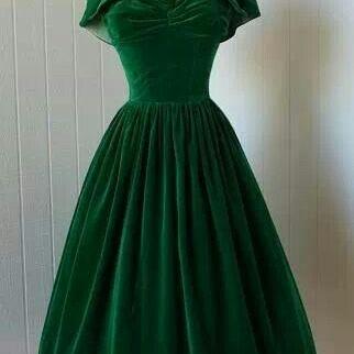 1950s Vintage Prom Dress, Green Velvet Prom Gowns,..