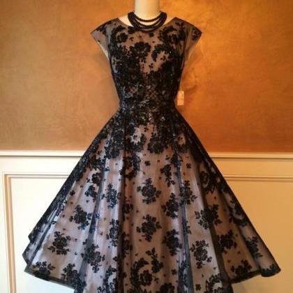 1950s Vintage Prom Dress, Lace Prom Gowns, Mini..