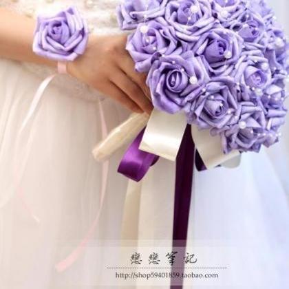 Wedding Bouquet Handmade Flowers Purple With..