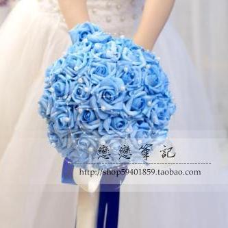Wedding Bouquet Handmade Flowers Blue Bridal..