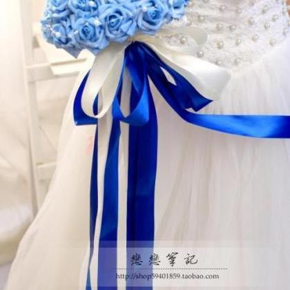 Wedding Bouquet Handmade Flowers Blue Bridal..