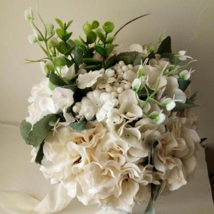 Wedding Bouquet Ivory Handmade Flower With Leaves..