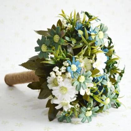 Wedding Bouquet Handmade Flowers Blue Sunflower..