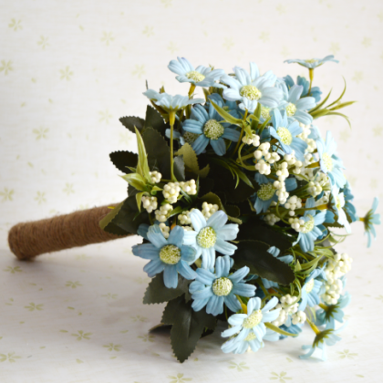 Wedding Bouquet Handmade Flowers Blue Sunflower..