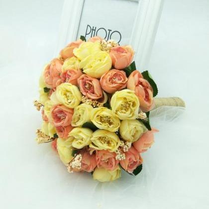Wedding Bouquet Handmade Flowers Yellow And Pink..