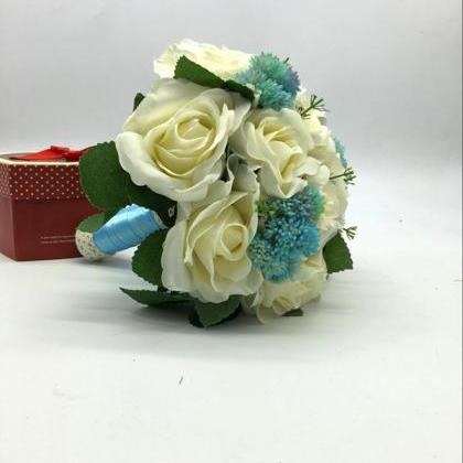 Wedding Bouquet Handmade Flowers Ivory With Sky..