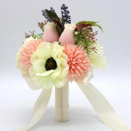 Wedding Bouquet Handmade Flowers Ivory And Pink..