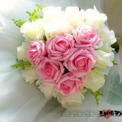 Wedding Bouquet Handmade Flowers Pink And White..