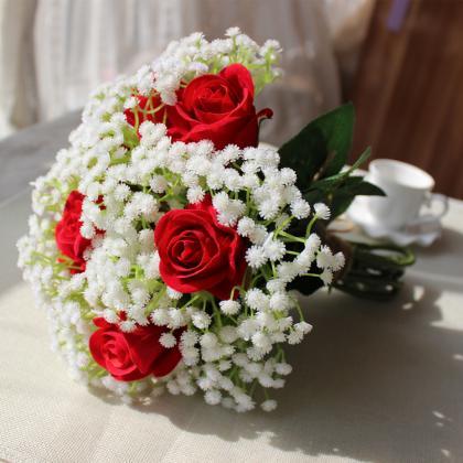 Wedding Bouquet Handmade Flowers White Babysbreath..