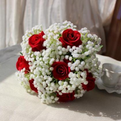 Wedding Bouquet Handmade Flowers White Babysbreath..