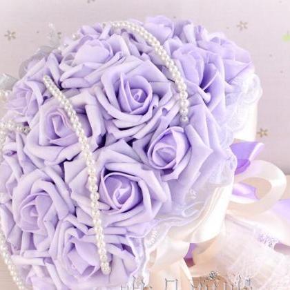 Wedding Bouquet Handmade Flowers Purple Rose..