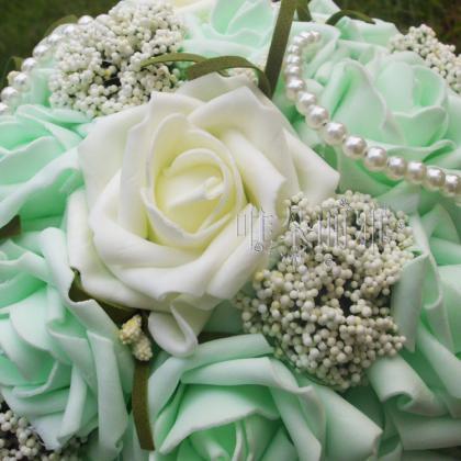 Wedding Bouquet Handmade Flowers Mint And Ivory..