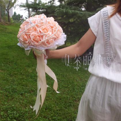 Wedding Bouquet Handmade Flowers Rose With Pearls..