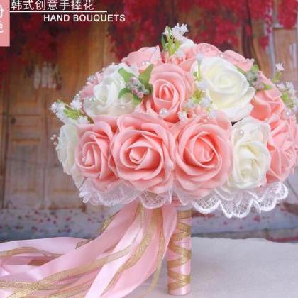 Wedding Bouquet Handmade Flowers Light Pink Rose..