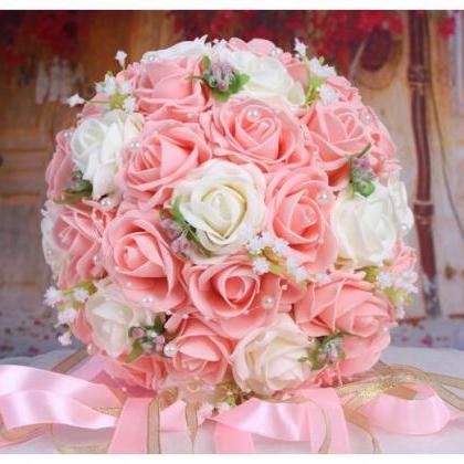 Wedding Bouquet Handmade Flowers Light Pink Rose..