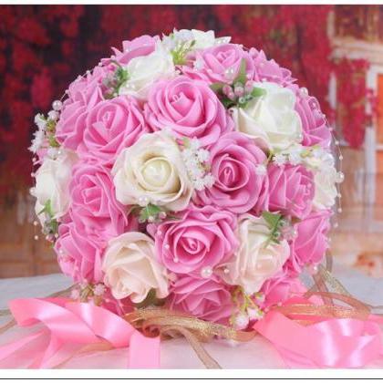Wedding Bouquet Handmade Flowers Pink Roses Bridal..