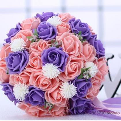 Wedding Bouquet Handmade Flowers Pink And Purple..