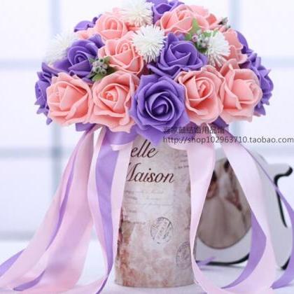 Wedding Bouquet Handmade Flowers Pink And Purple..