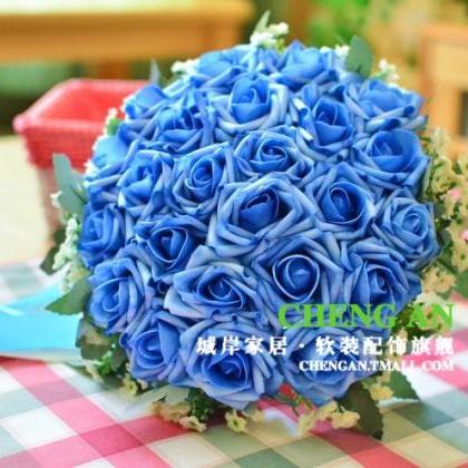 Wedding Bouquet Handmade Flowers Blue Rose Bridal..