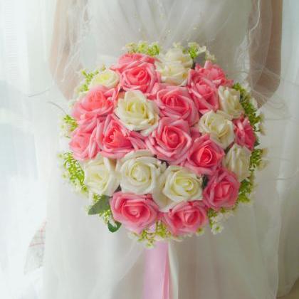 2017 Pink And Ivory Rose Arrive Handmade Flowers..
