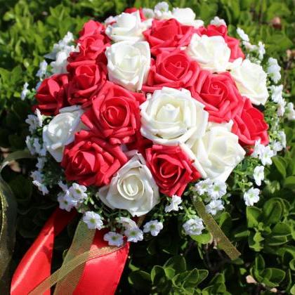 Wedding Bouquet Handmade Flowers Red And White..