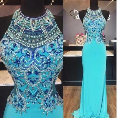 Beaded Luxurious 2018 Evening Dresses Crew Crystals Sheath Sexy Prom Dresses Long Formal Party Gowns