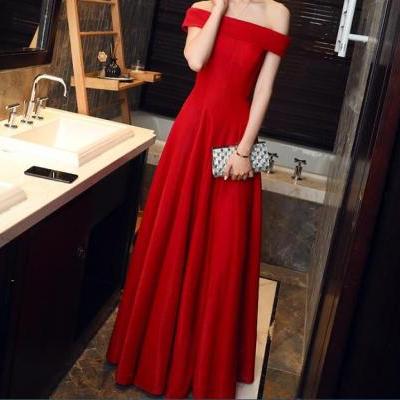 Elegant Prom Dress,Strapless Evening Dress Prom Dresses, Red Satin Long Formal Dress Prom Gown 