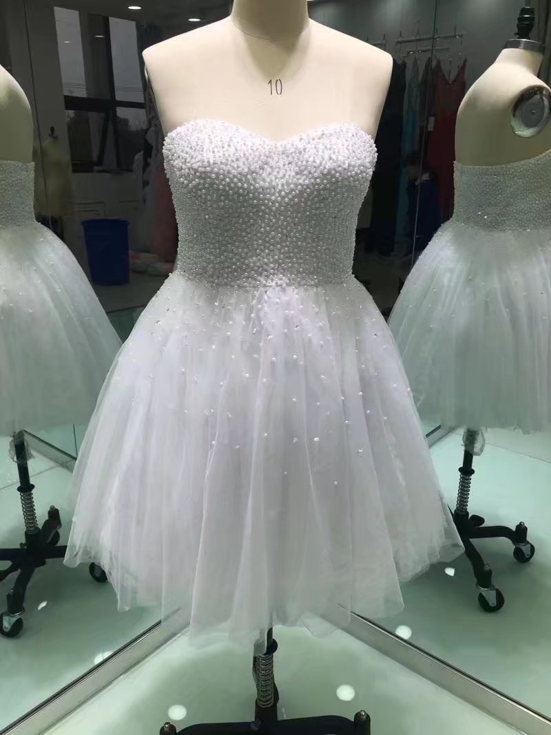 Beautiful A Line Short Wedding Dresses 2017 Beads Pearls Sweetheart Bridal Gowns