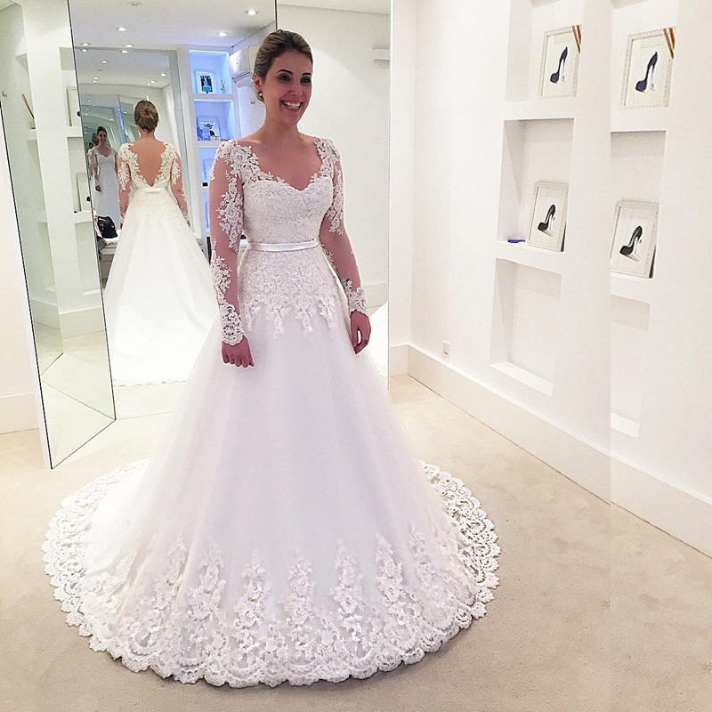 Lace Wedding Dress 2017 Elegant Long Sleeves Backless Gown Lace Wedding Dress 2017 Elegant Long Sleeves Backless Gown Plus Size Vesido De Noiva