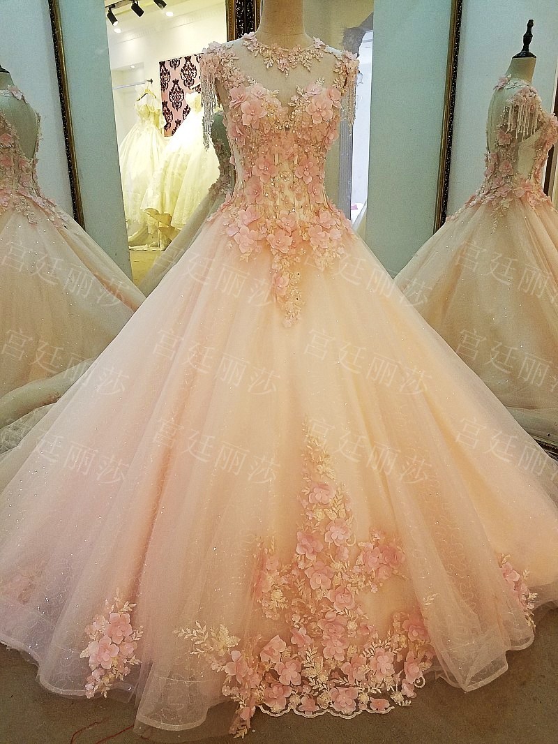 Luxury Colorful Ball Gown Tulle Wedding Dresses Beading Crystals Handmade Flowers Lace Up Bridal Gowns