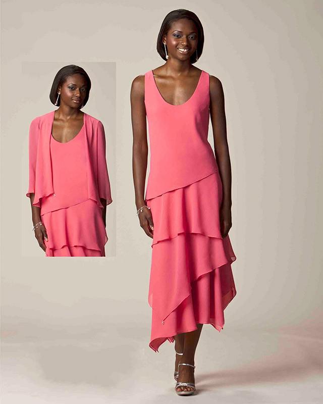 Coral Mother of the Bride Dresses Tea Length
