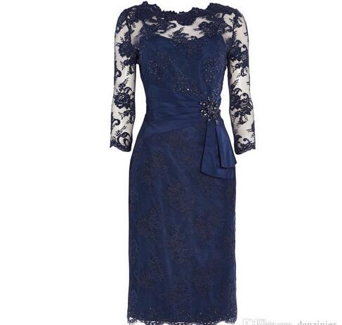 Royal Blue Lace Short Mother Of The Bride Dress Jewel Neck Three Quarter Knee Length Mother Of The Bride Dresses For Wedding