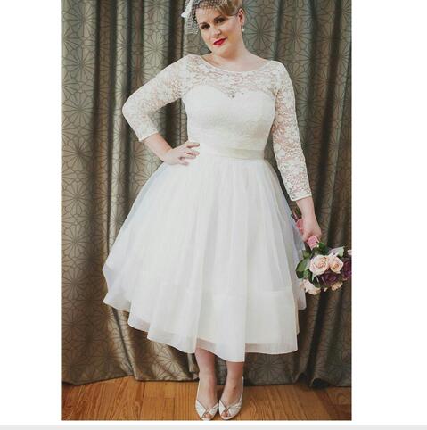 Plus Size Wedding Dresses 2018 Short Beach Wedding Gowns Full Sheer