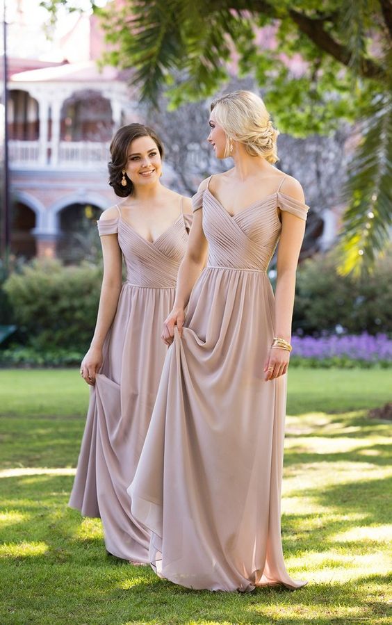 chiffon off the shoulder bridesmaid dress